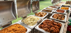 Chaffing dish with nigerian meal